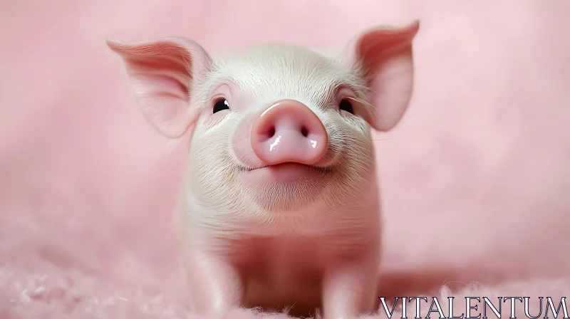 Cute Baby Piglet in Pink Background AI Image