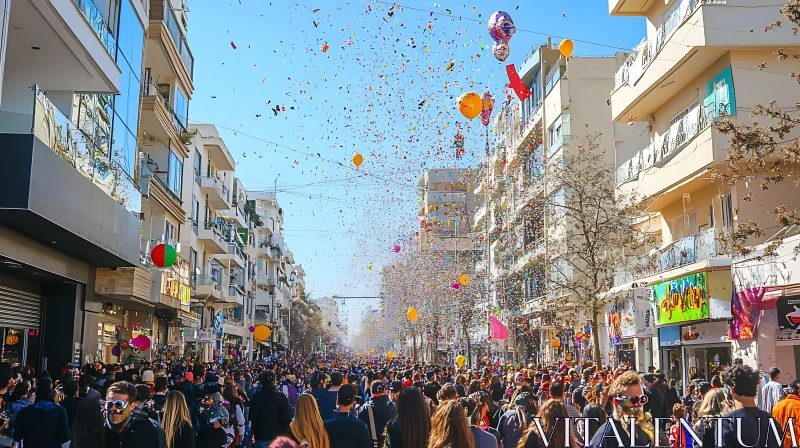 City Street Celebration with Confetti Rain AI Image