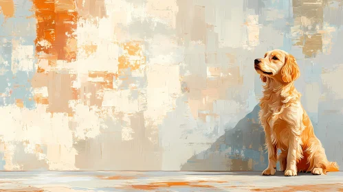 Golden Retriever with Artistic Wall