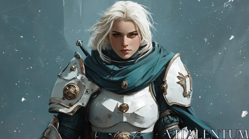 AI ART Female Knight Portrait with Teal Scarf