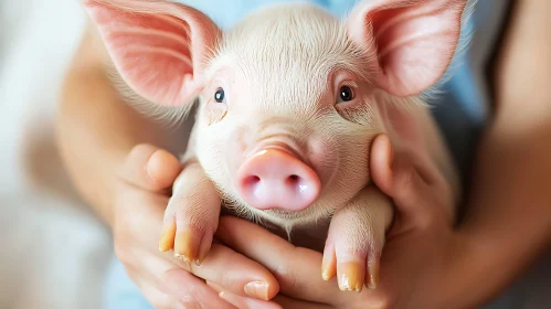 Cute Baby Piglet in Gentle Hands