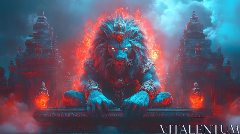 Lion Guardian of the Ancient Temple AI Image