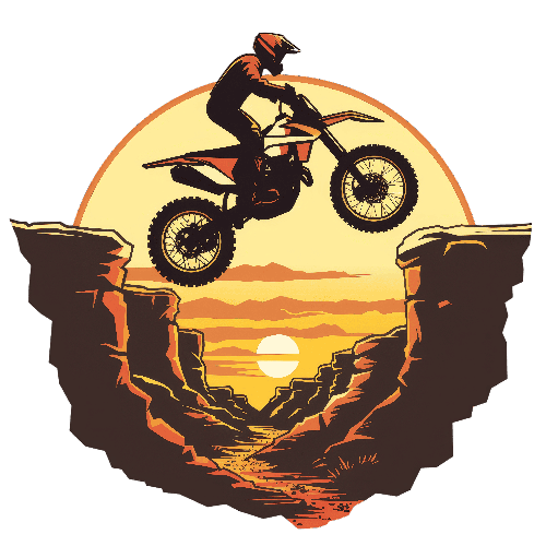 POD Design Dirt Bike Canyon Jump - Sunset Adventure Vector Illustration