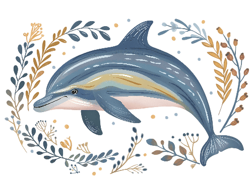 Dolphin in Floral Sea - Elegant T-shirt Illustration POD Design