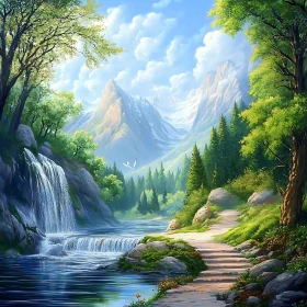Tranquil Nature Scene with Cascading Waterfall