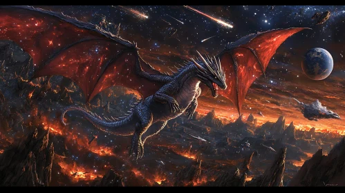 Dragon in Space with Meteor Shower