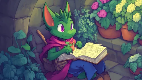 Green Character Reading Book Illustration