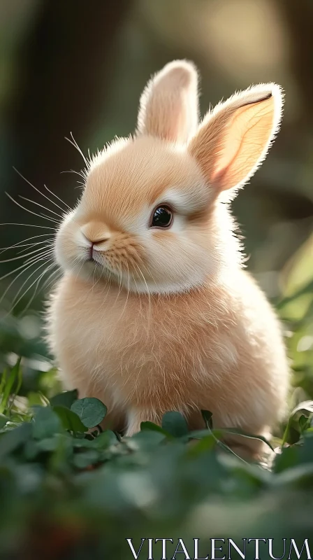 Fluffy Rabbit Among Green Leaves AI Image