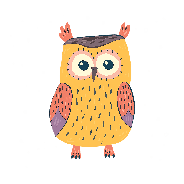 Whimsical Owl Cartoon Art for Tees POD Design