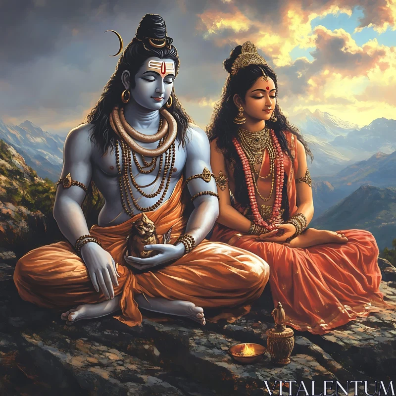 Serene Meditation Scene with Deities AI Image