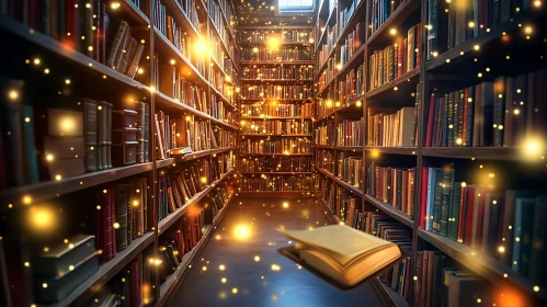 Magical Bookshelf with Floating Lights