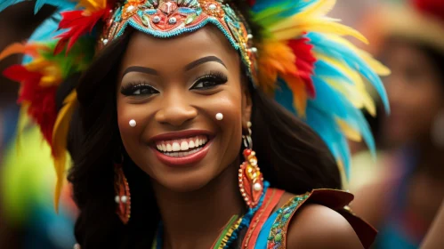 Joyful Carnival Woman in Colorful Costume