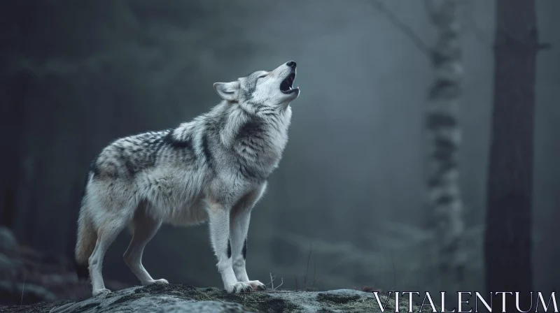 Majestic Wolf Howling in Forest - Captivating Nature Photography AI Image
