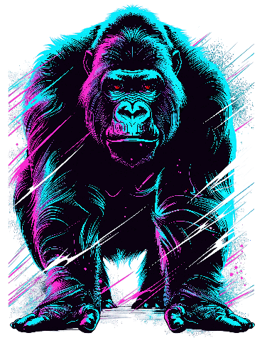 Modern Gorilla Graphic Design in Blue and Pink POD Design