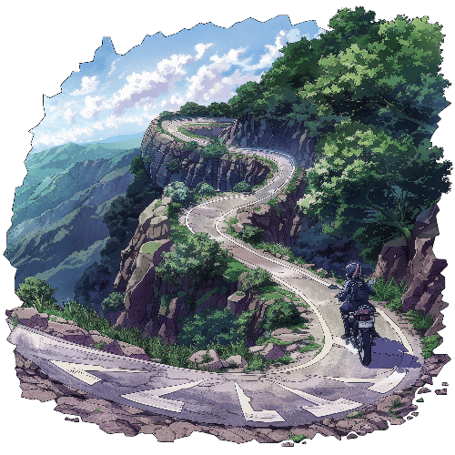 Motorcycle Adventure on Mountain Road - Vector Illustration POD Design