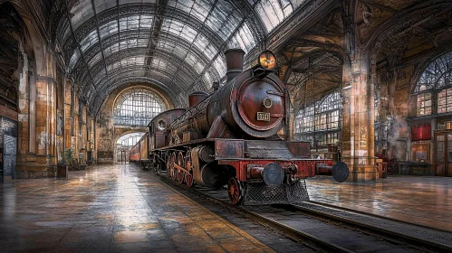 Old Locomotive in Train Station