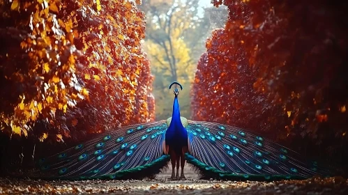 Peacock Display in Autumnal Scene