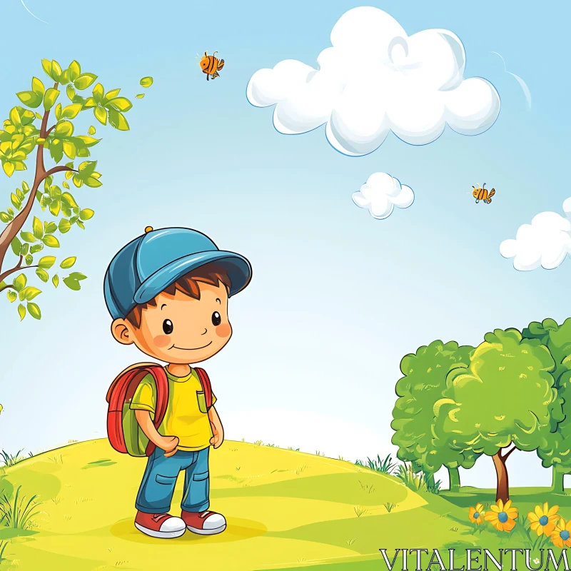 AI ART Child with Backpack Cartoon Art