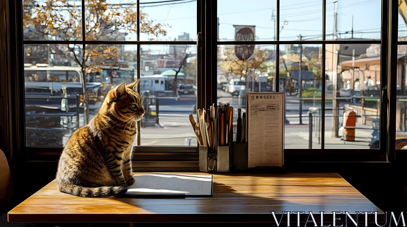 Feline in Sunlit Room AI Image