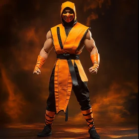 Warrior in Striking Orange Outfit