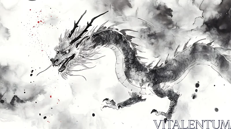 Monochrome Dragon in Ink Wash Style AI Image