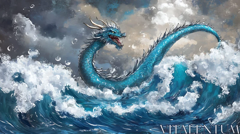 AI ART Azure Dragon Emerges from the Ocean Depths