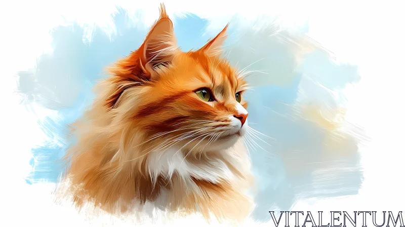 Digital Cat Portrait in Soft Colors AI Image