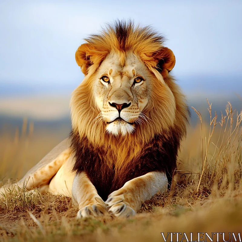 Lion in the Grassland AI Image