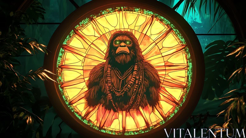 AI ART Ape in Stained Glass Illustration