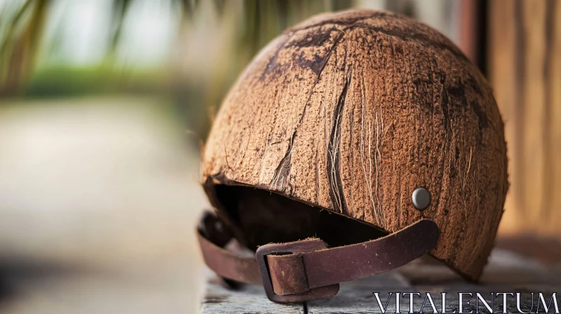 Handmade Coconut Shell Helmet with Leather Strap AI Image