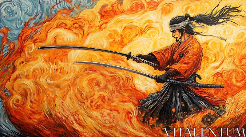 AI ART Samurai Swordsman in Blazing Inferno