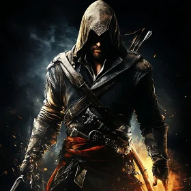 Hooded Assassin with Hidden Blade