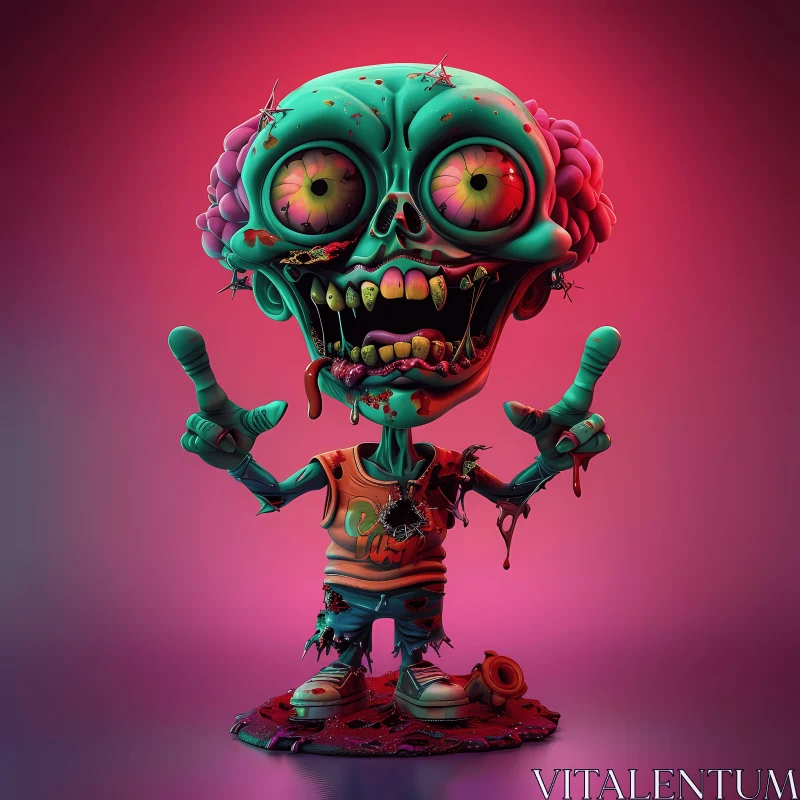3D Rendered Cartoon Zombie with Outstretched Arms AI Image