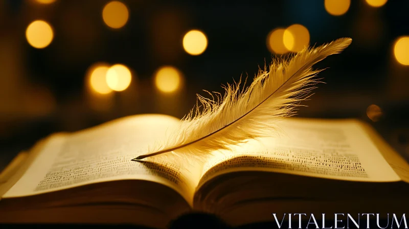 AI ART Vintage Feather Writing on Open Book