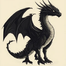 Black Dragon with Spreading Wings
