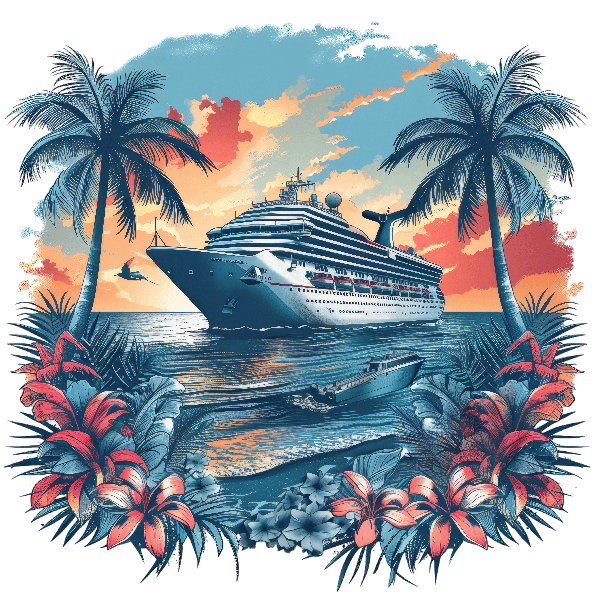 POD Design Tropical Cruise Ship T-Shirt Design – Sunset Paradise