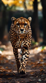 Focused Cheetah on Woodland Path