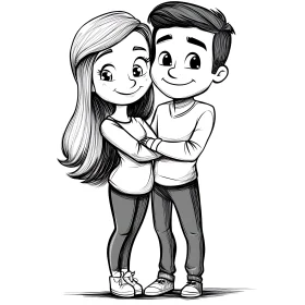 Monochrome Cartoon Couple Hug Art