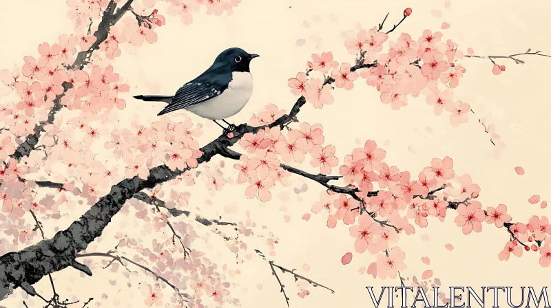 Spring Bird in Cherry Blossoms AI Image