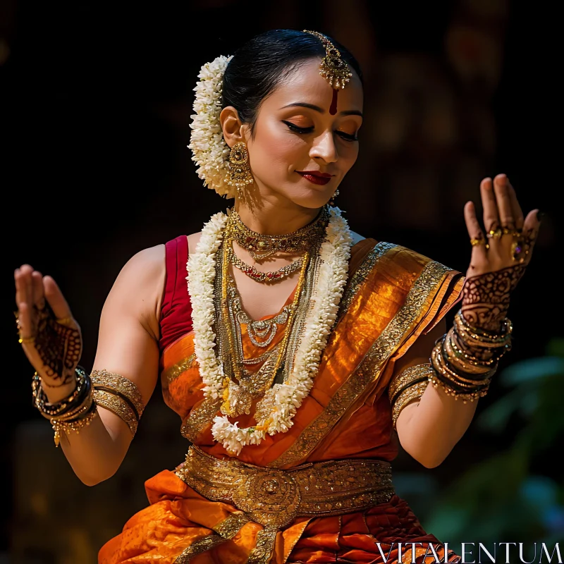 Indian Woman Performing Classical Dance AI Image