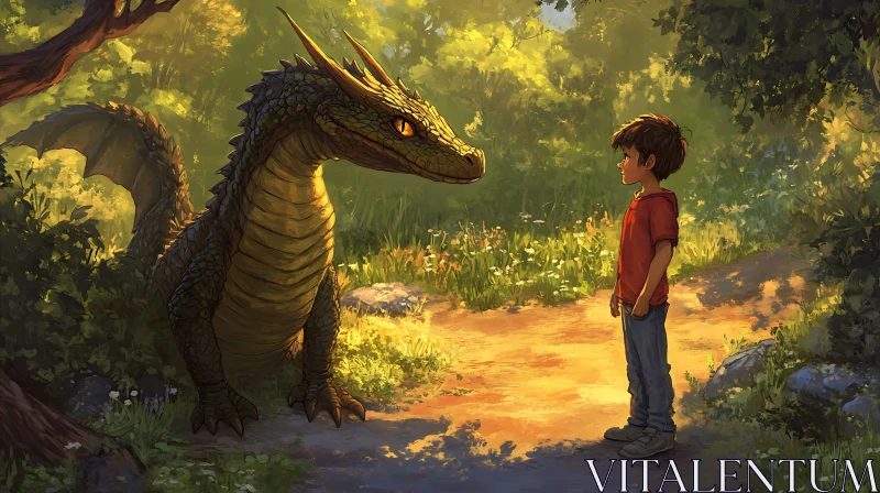 A Boy's Meeting with a Dragon AI Image