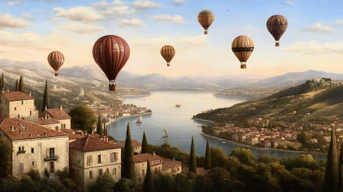 Scenic Lake with Balloons