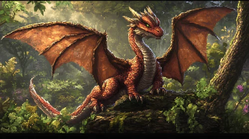 Red Pixel Dragon on a Tree