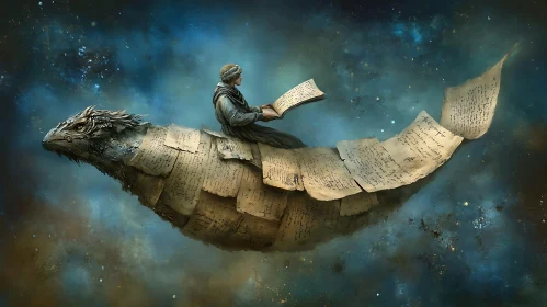 Surreal Dragon Rider Reading a Book