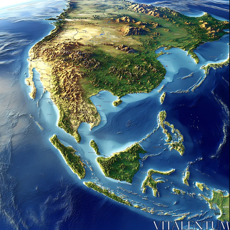 AI ART Topographical View of Southeast Asian Islands