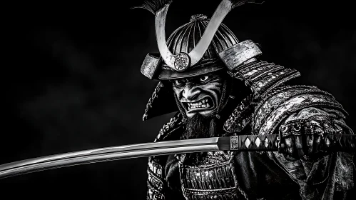 Monochrome Samurai Warrior with Sword