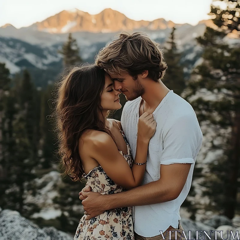 Serene Couple in Mountain Setting AI Image