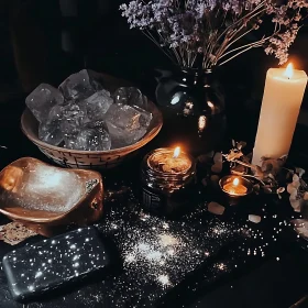 Candles and Crystals Still Life