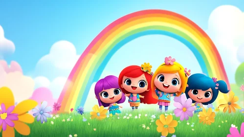 Rainbow Girls Cartoon Illustration