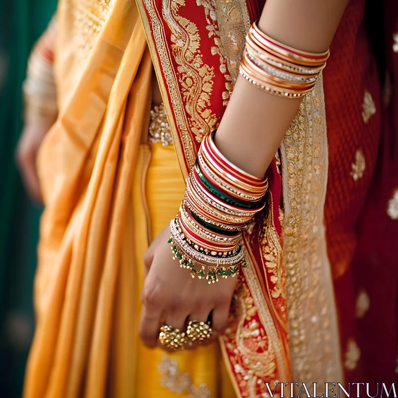 Woman's Arm Adorned with Bangles and Rings AI Image